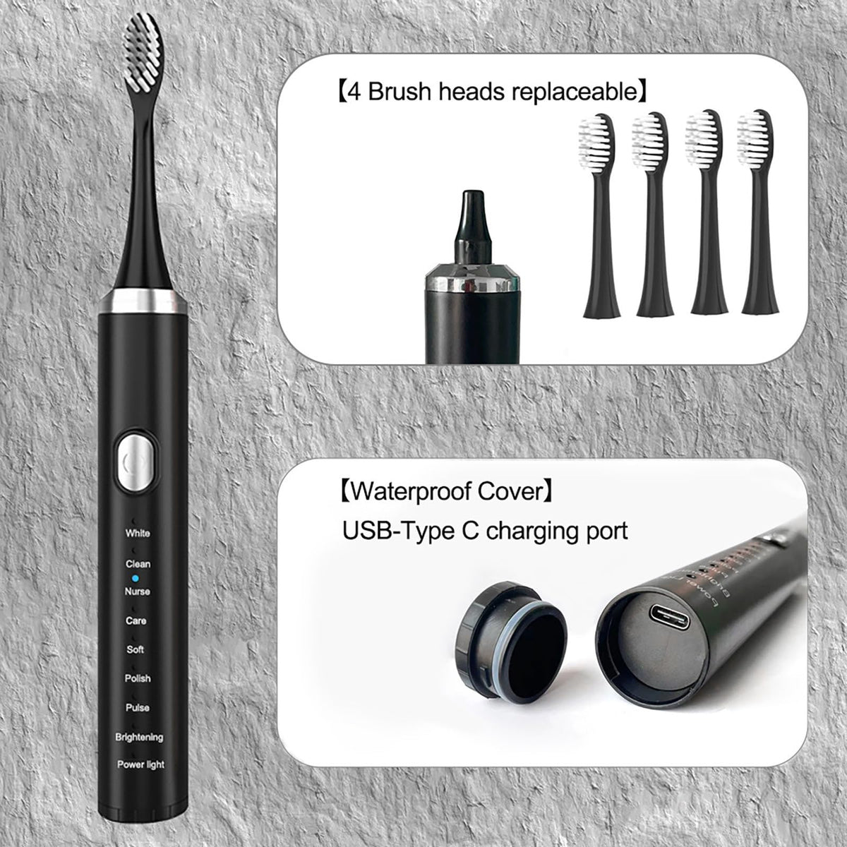 Rechargeable Electric Toothbrush with 4 Replacement Heads M214803