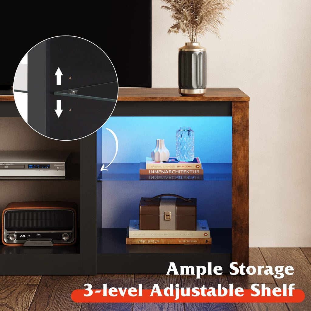 Rustic Brown 58-Inch TV Stand with Adjustable Glass Shelves N5060