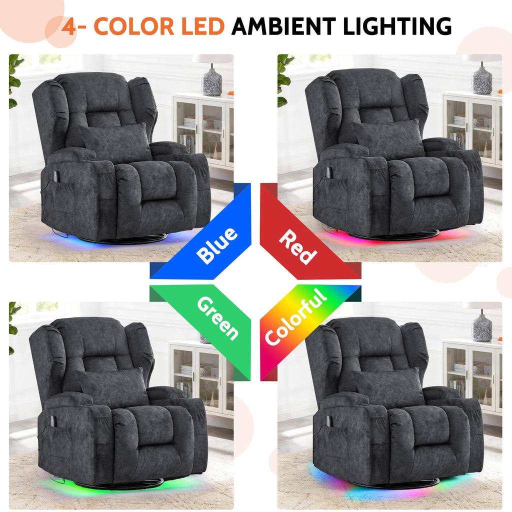 Velvet Gray Power Swivel Rocker Recliner Chair with Massage & Heat J178652