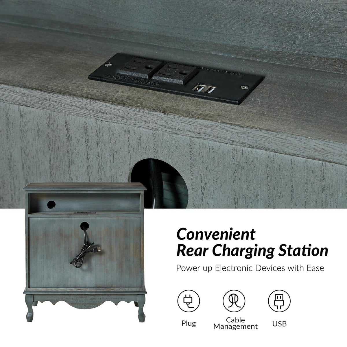Blue 3-Drawer Nightstand with Charging Station T44979