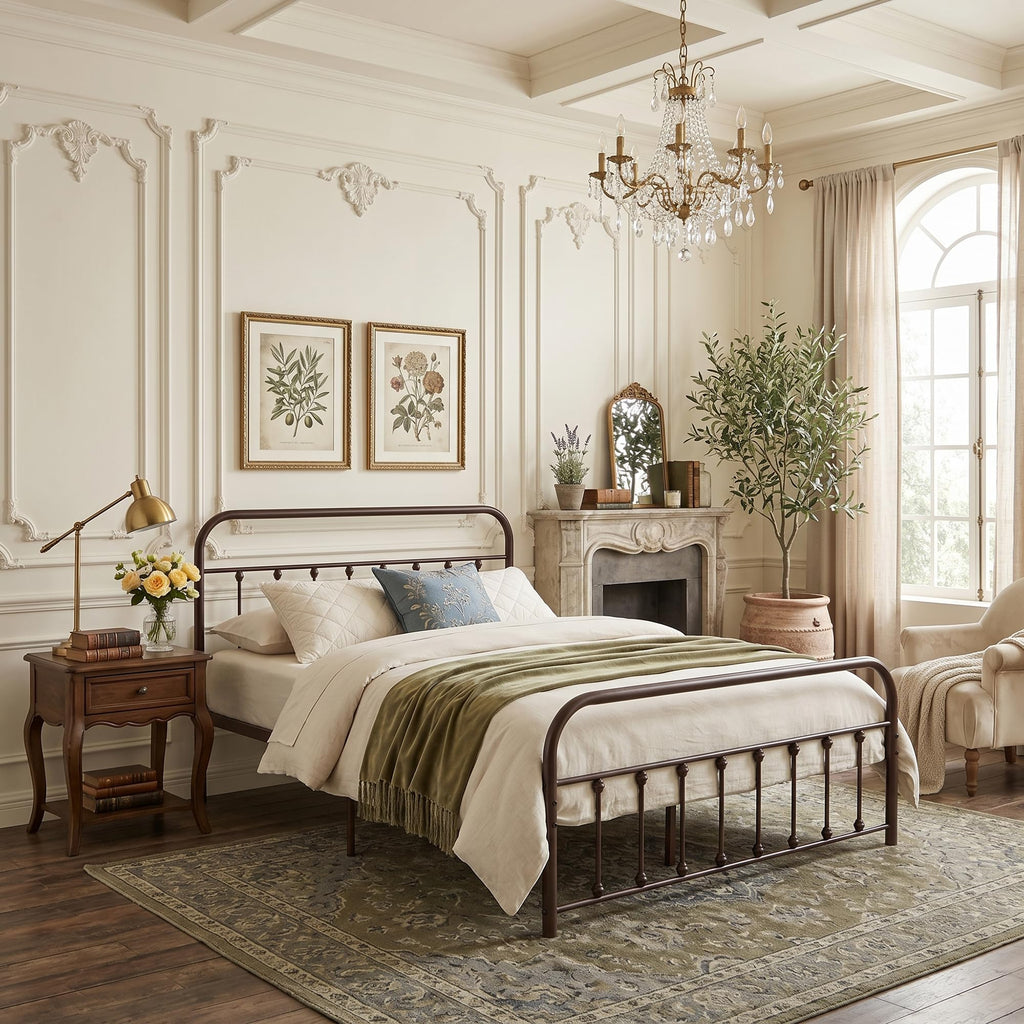 Full Size Metal Bed Frame with Headboard and Footboard Z8046