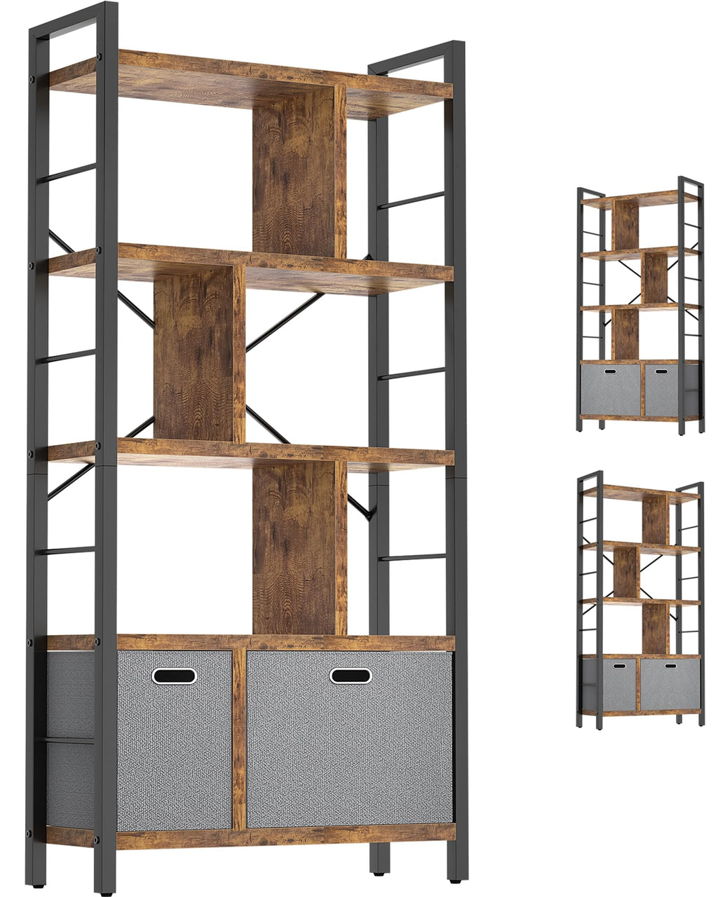 5 Tier Rustic Brown Bookshelf with Drawers Q894