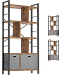 5 Tier Rustic Brown Bookshelf with Drawers Q894