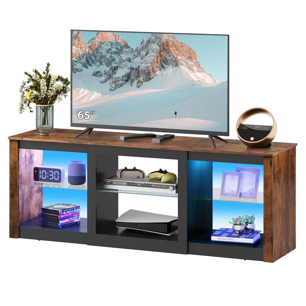 Rustic Brown 58-Inch TV Stand with Adjustable Glass Shelves N5060