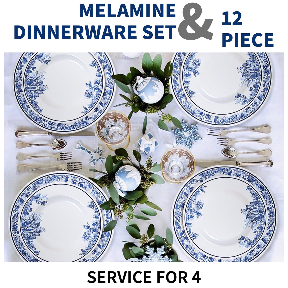 12 Pc Floral Melamine Dinnerware Set E75421