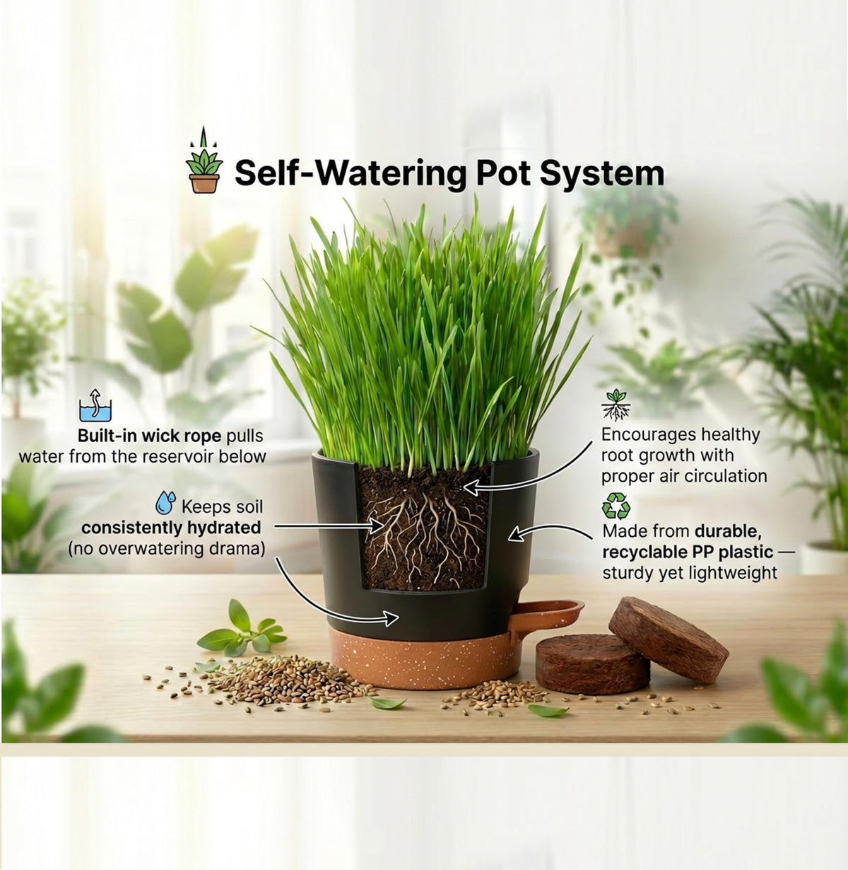 Cat Grass Gift Set with Self-Watering Pot & 3-Pack Refill M719