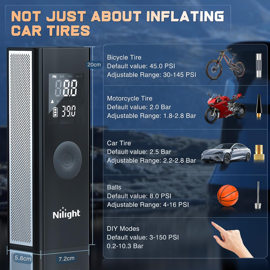 Portable Rechargeable 12VDC 150PSI Cordless Tire Inflator Air Compressor L34739