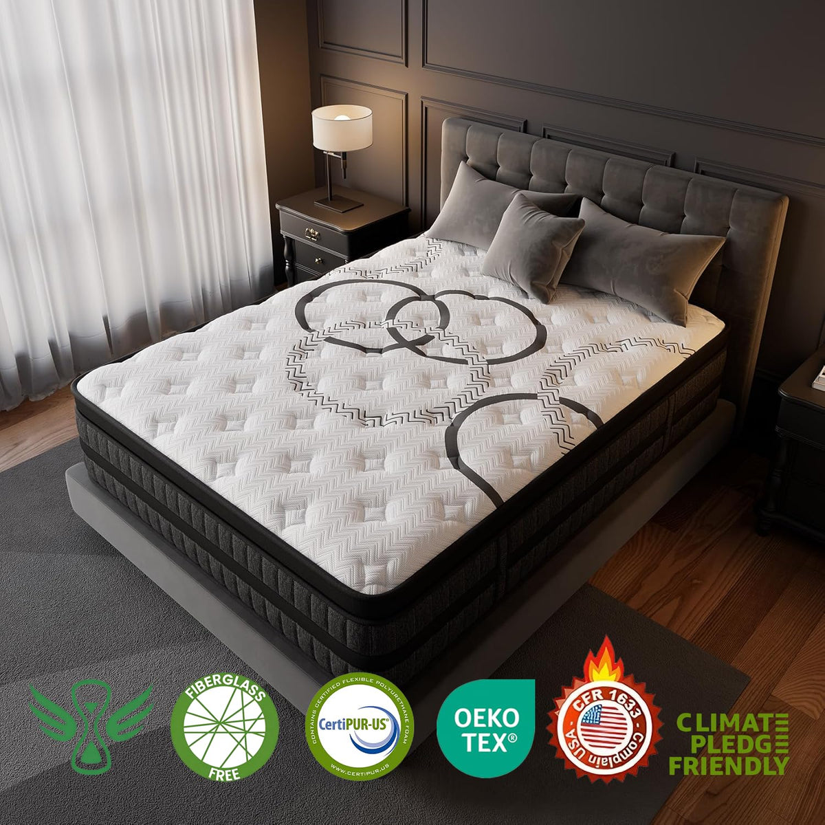 Queen 12 Inch Hybrid Euro Top Medium Firm Mattress R382