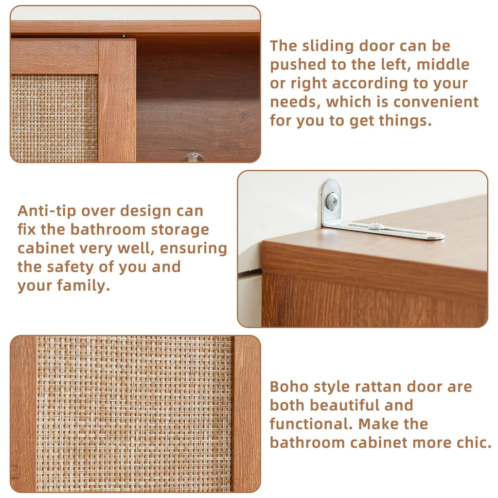 68" Over the Toilet Storage Cabinet with Rattan Sliding Door Y301