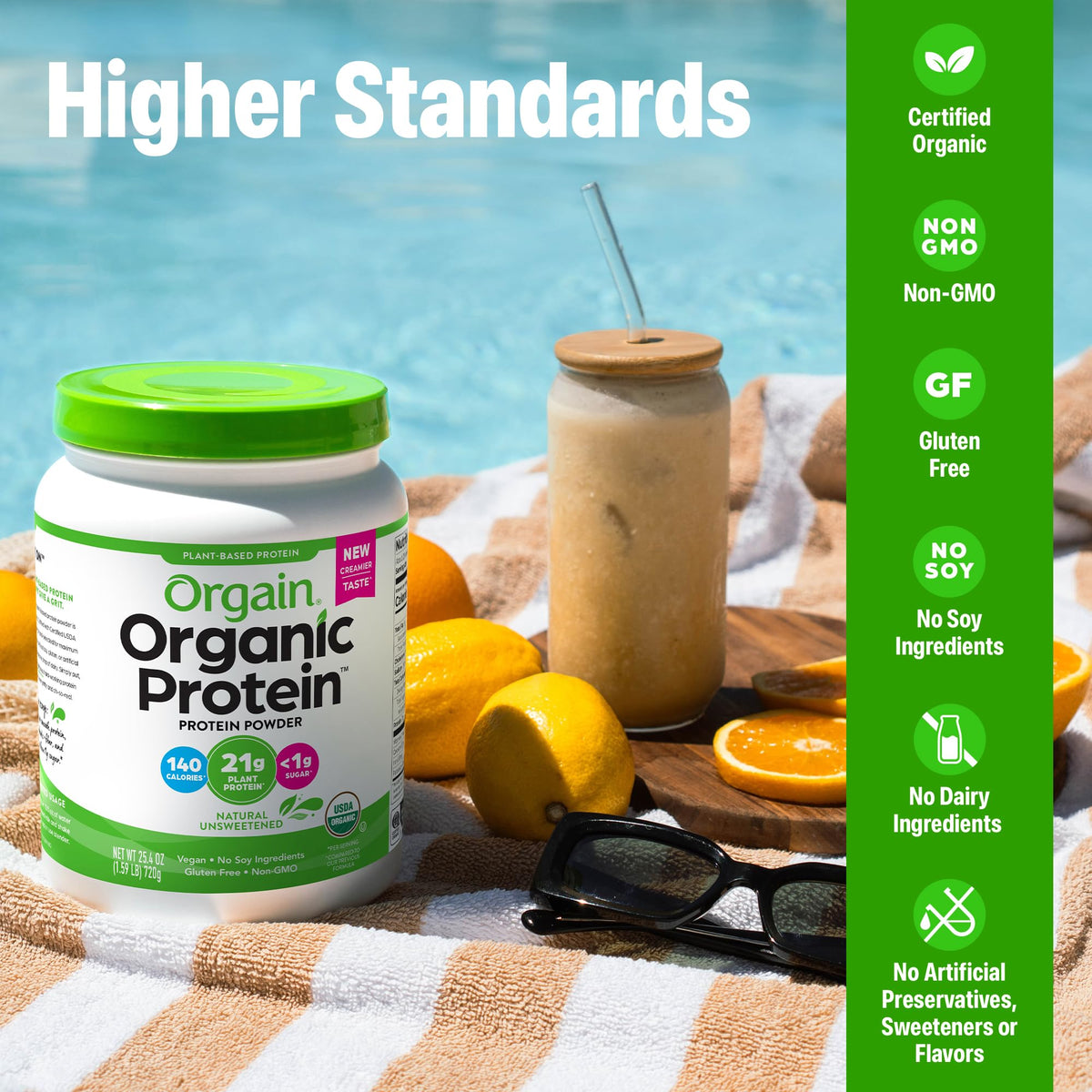Organic Vegan Protein Powder, Natural Unsweetened, 1.59 lb S724311