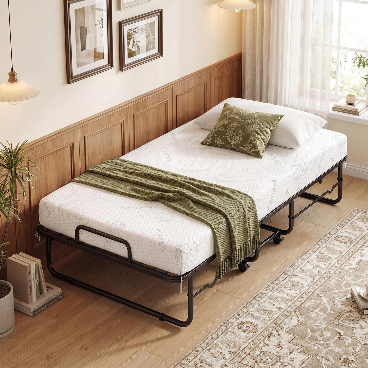 Folding Bed with 5-Inch Mattress, Twin Size Foldable Guest Bed with Metal Frame N795