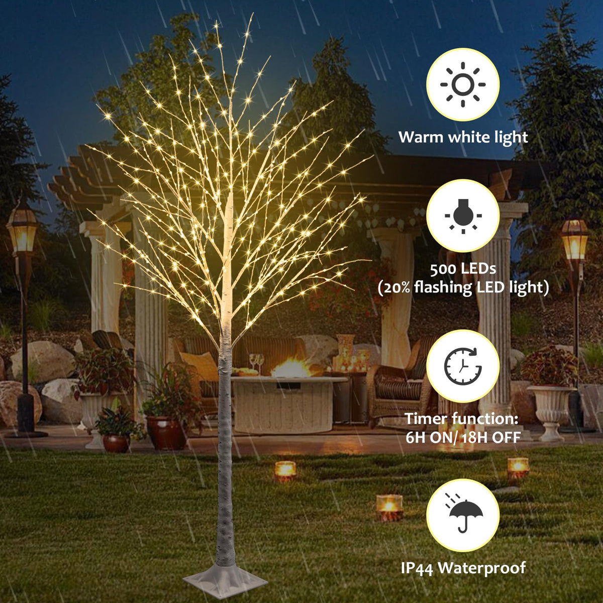 6FT Lighted Birch Tree 500 LED Warm White A81454