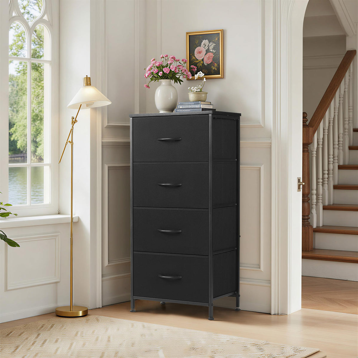 4 Drawer Fabric Storage Dresser with Wooden Top M548
