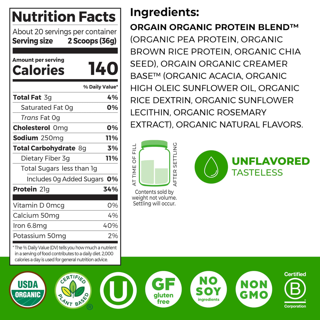 Organic Vegan Protein Powder, Natural Unsweetened, 1.59 lb S724311