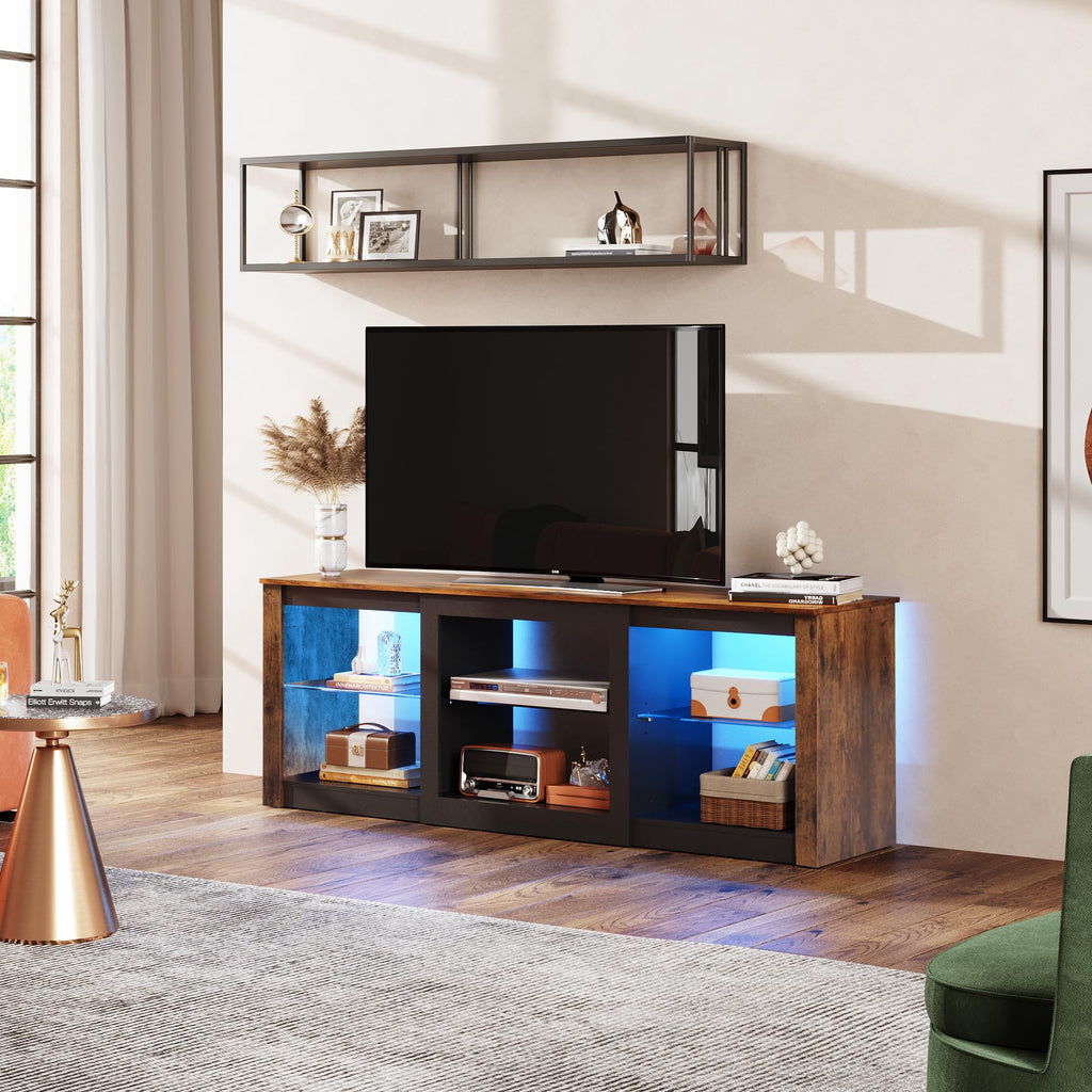 Rustic Brown 58-Inch TV Stand with Adjustable Glass Shelves N5060