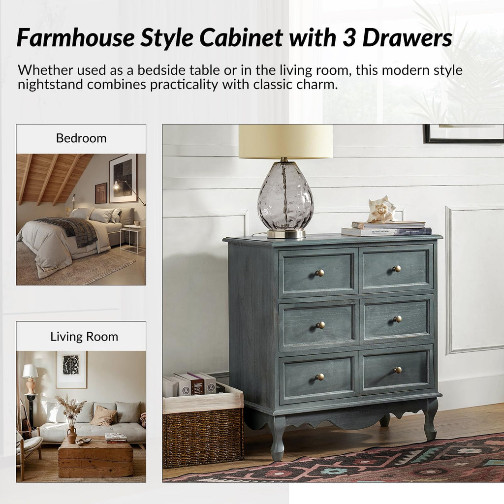 Blue 3-Drawer Nightstand with Charging Station T44979