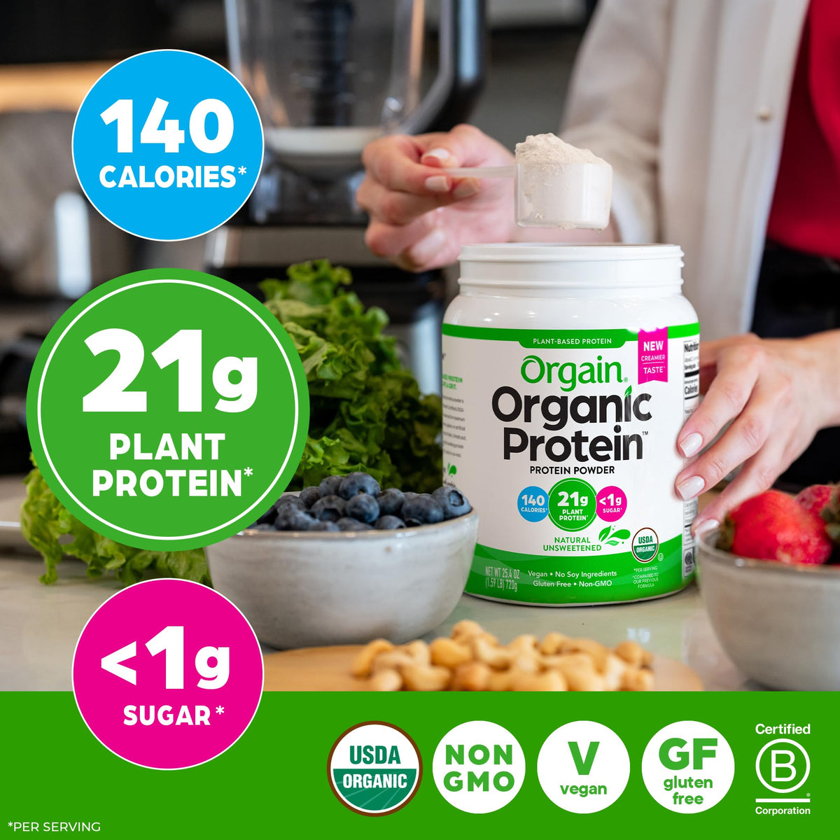 Organic Vegan Protein Powder, Natural Unsweetened, 1.59 lb S724311