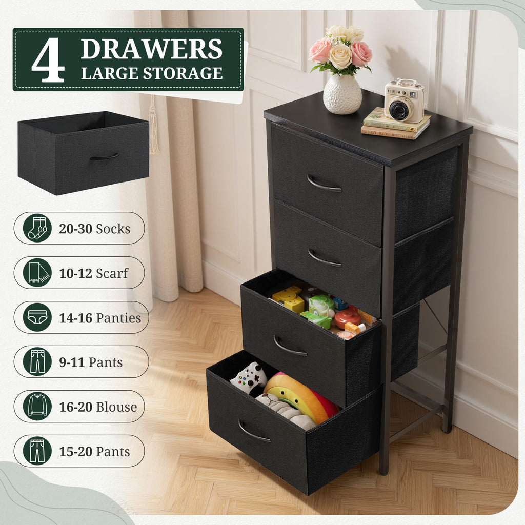 4 Drawer Fabric Storage Dresser with Wooden Top M548