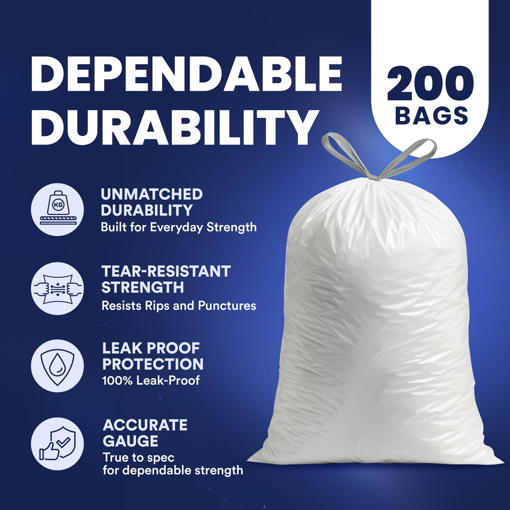 4 Gallon White Drawstring Trash Bags, 200 Count L418