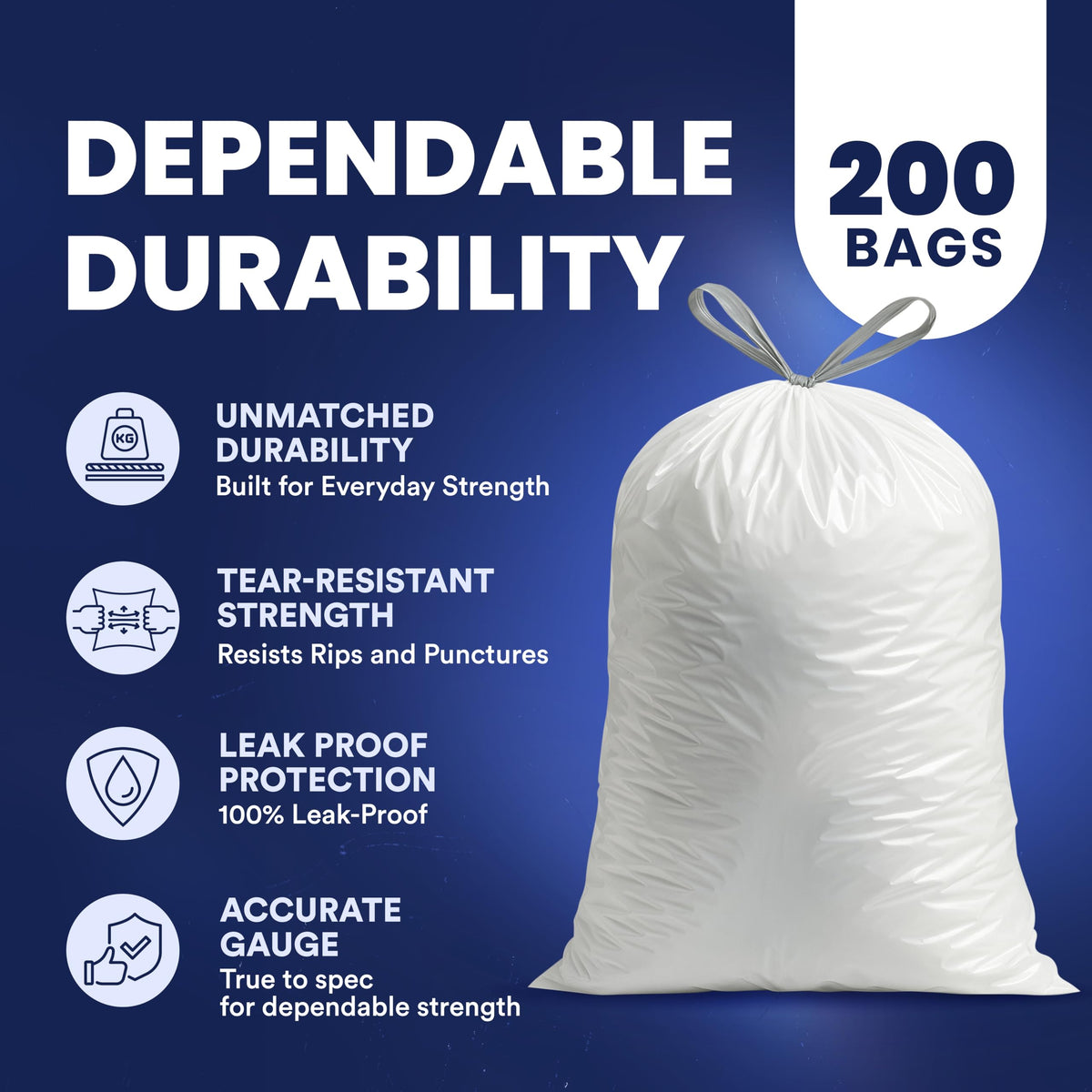 4 Gallon White Drawstring Trash Bags, 200 Count L418