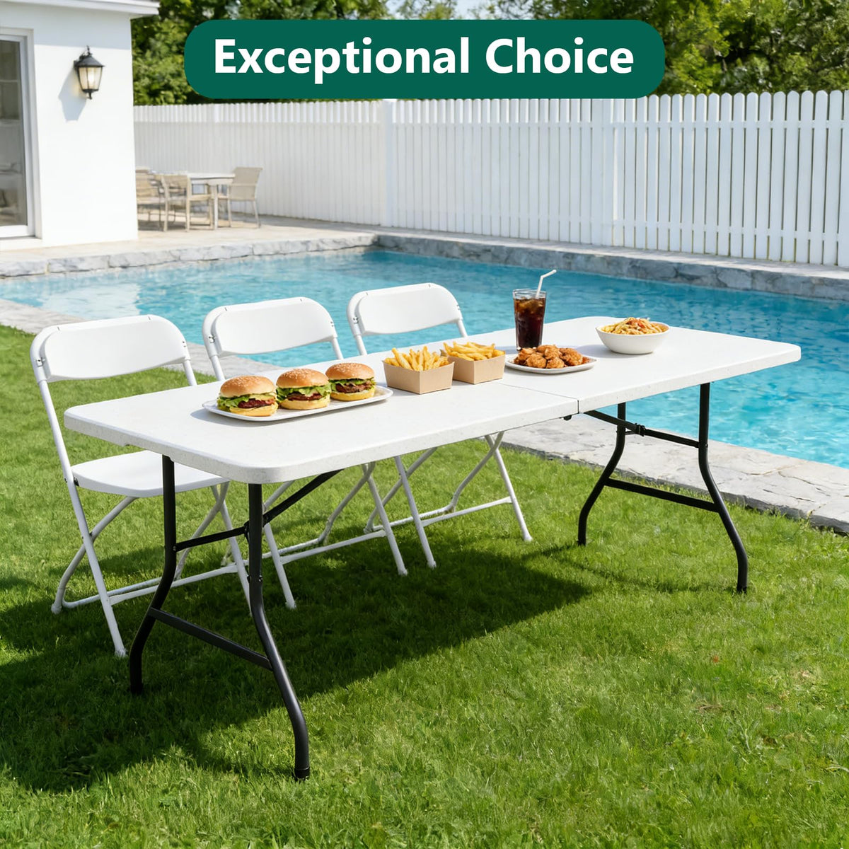 6FT Folding Table, Heavy Duty Plastic Utility Table with Handle, White, 2 Pack Q89985
