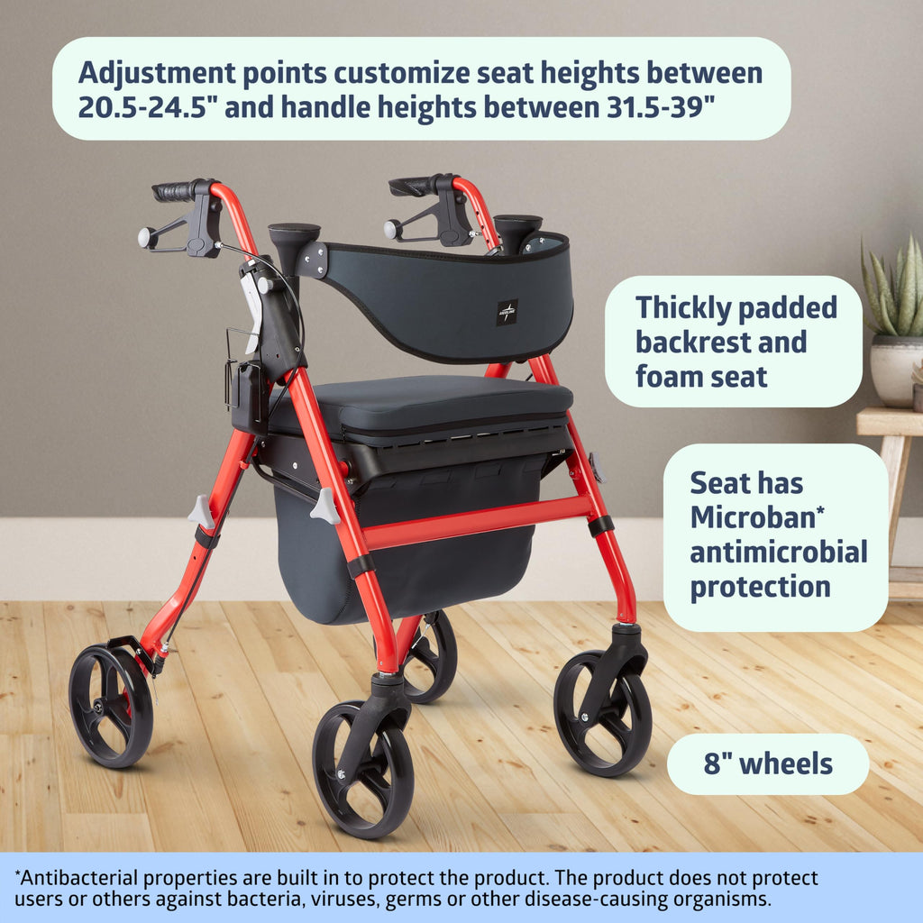 Black & Red Rolling Walker with Memory Foam Seat A394