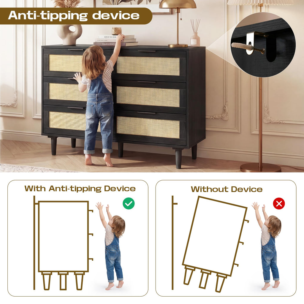 6 Drawer Rattan Wood Dresser N875647