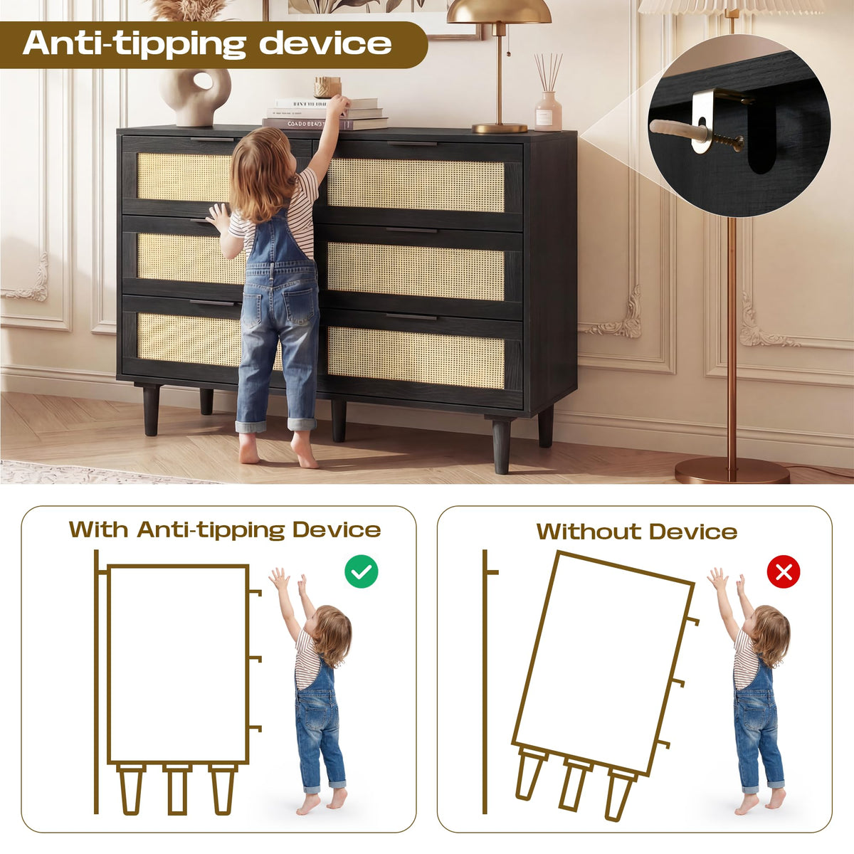 6 Drawer Rattan Wood Dresser N875647