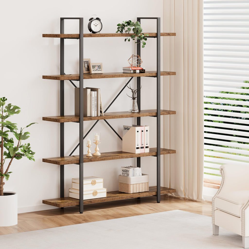 Rustic Brown 5 Shelf Wood Bookshelf M8673
