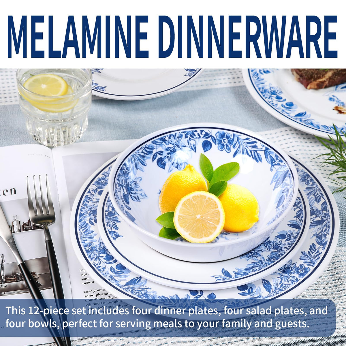 12 Pc Floral Melamine Dinnerware Set E75421