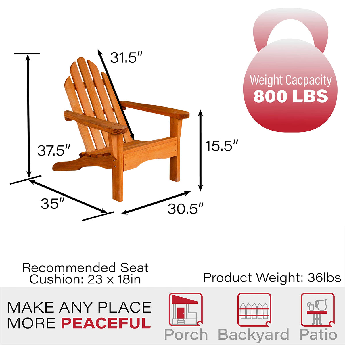 Heavy Duty Adirondack Chair Treated Pine 800 Lb Weight Capacity V1543