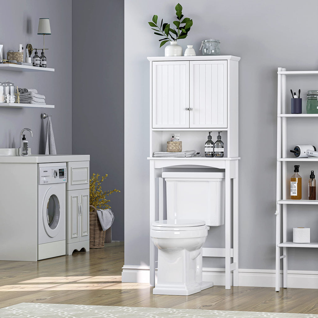 Over the Toilet Storage Cabinet with Doors, Adjustable Shelf, White Y75105