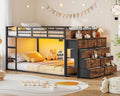 Twin Over Twin Metal Bunk Bed with Storage & LED Lights N248