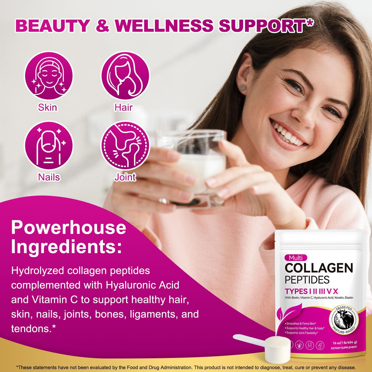 Collagen Peptides Powder, Unflavored Hydrolyzed Protein, 16 oz N9640
