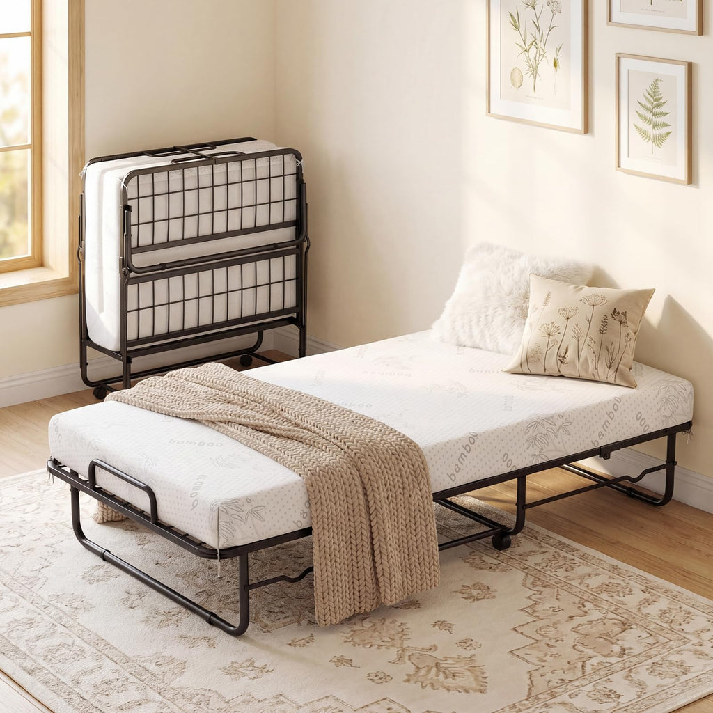 Folding Bed with 5-Inch Mattress, Twin Size Foldable Guest Bed with Metal Frame N795