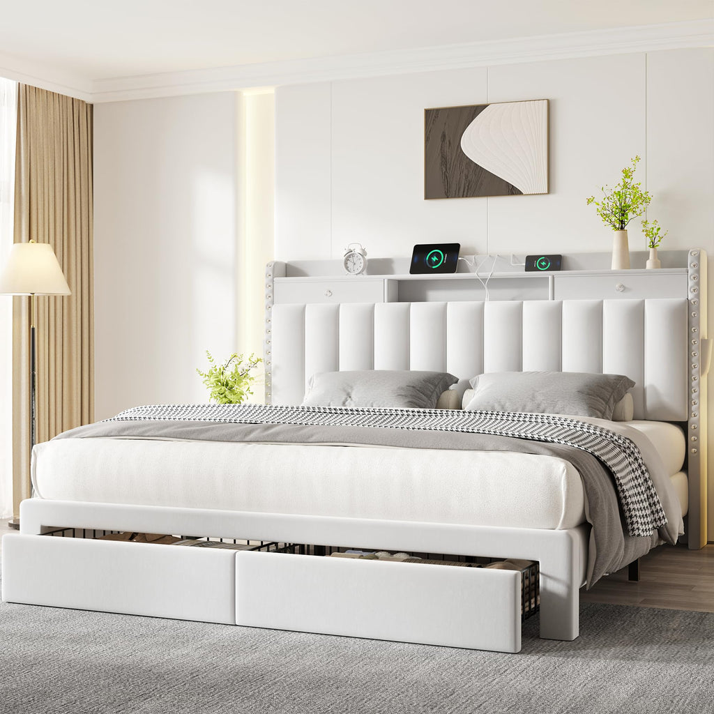 Queen Bed Frame with Storage Headboard and 4 Drawers M780273