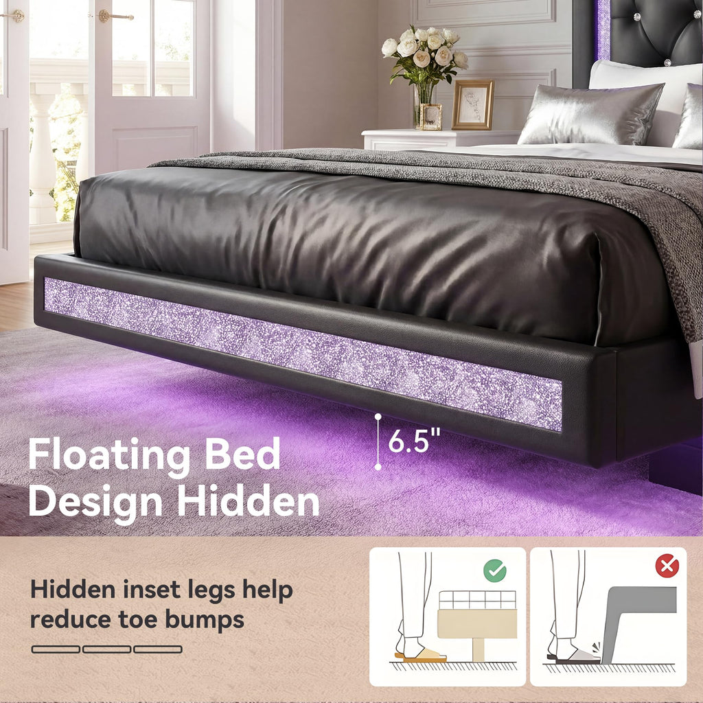 Floating Bed Frame Full with LED Lights W66886