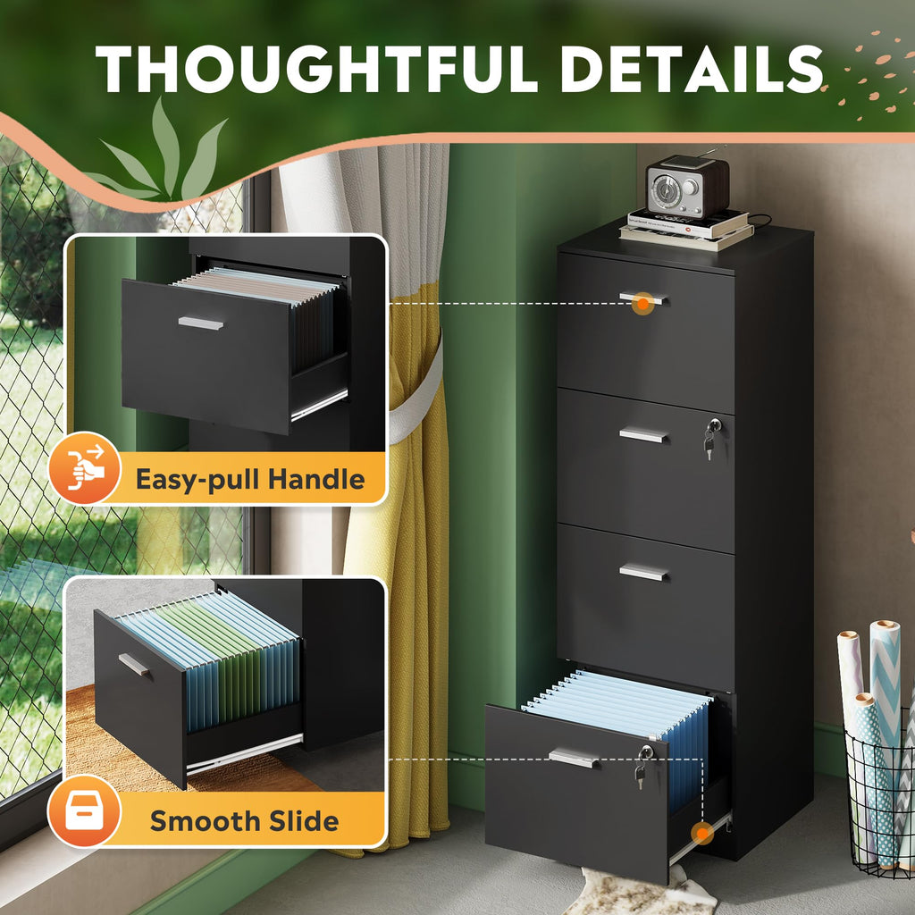 4 Drawer Wood File Cabinet with Lock O44089