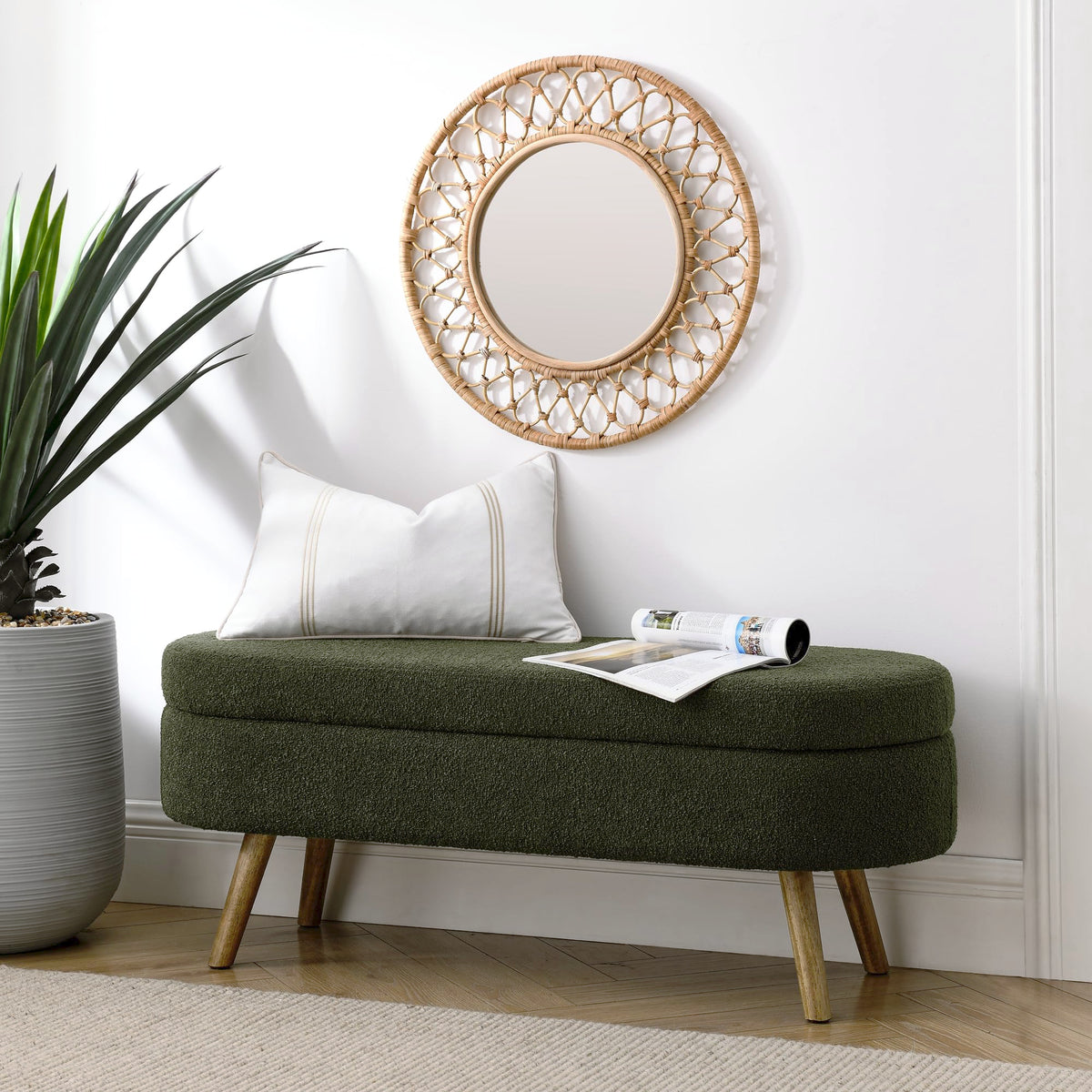 Oval Storage Bench with Rubber Wood Legs, Green M6882