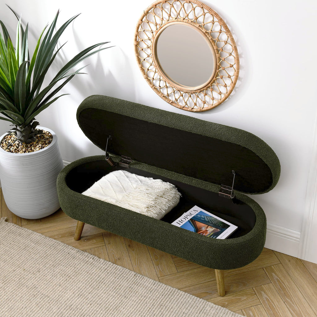 Oval Storage Bench with Rubber Wood Legs, Green M6882