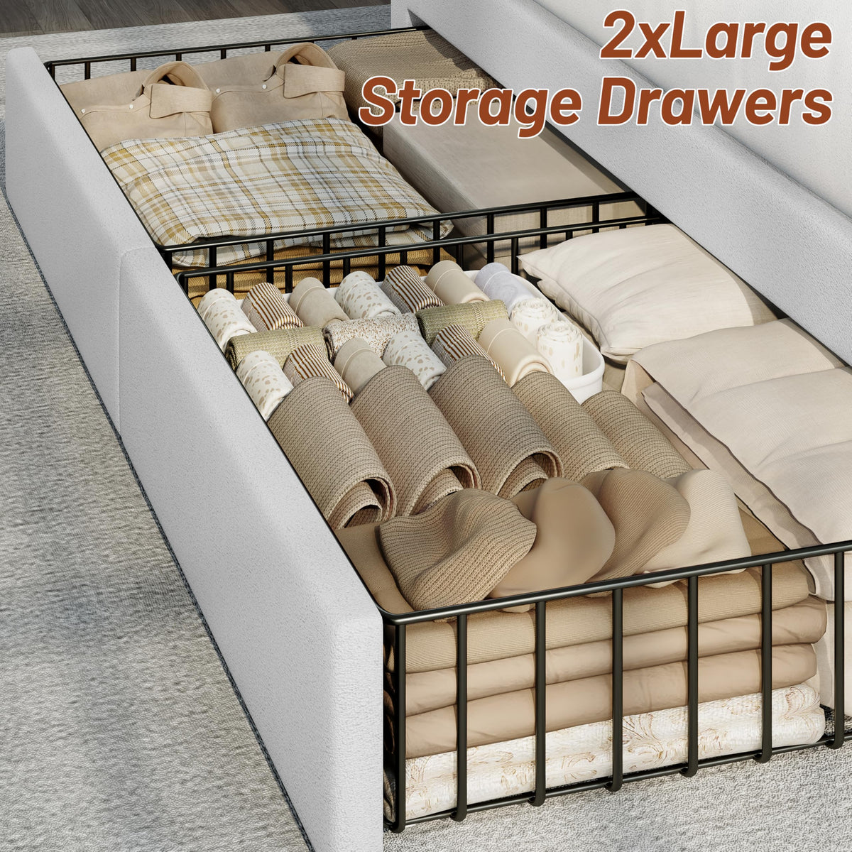 Queen Bed Frame with Storage Headboard and 4 Drawers M780273