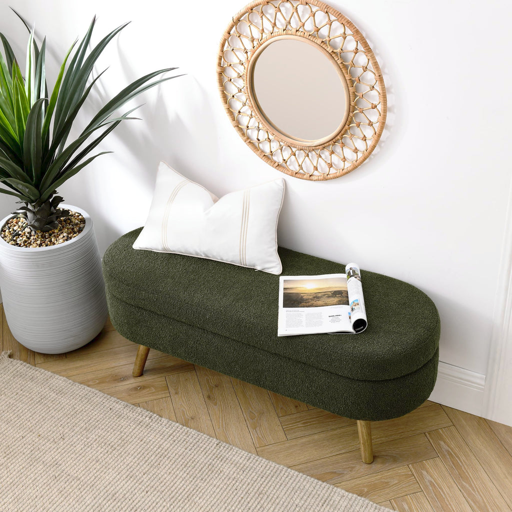 Oval Storage Bench with Rubber Wood Legs, Green M6882
