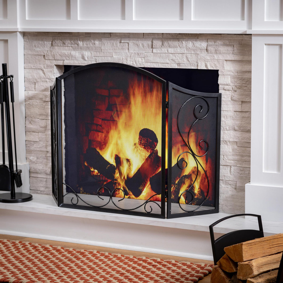 Black Metal Fireplace Screen 3 Panel S600