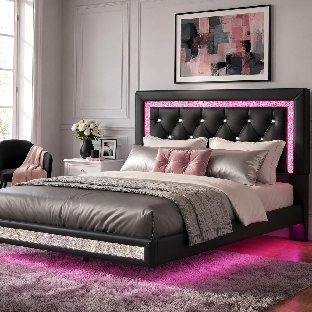Floating Bed Frame Full with LED Lights W66886