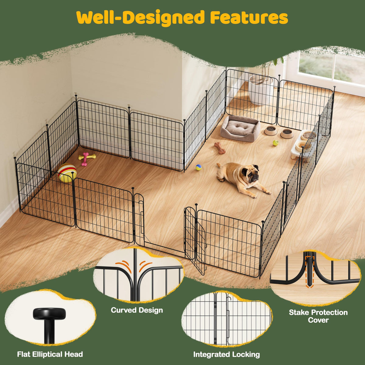 24in 8-Panel Expandable Dog Playpen U37438