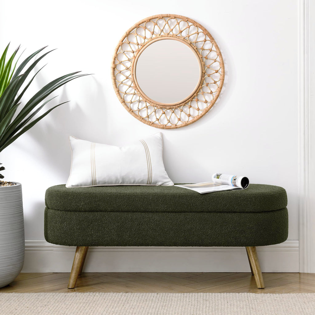 Oval Storage Bench with Rubber Wood Legs, Green M6882